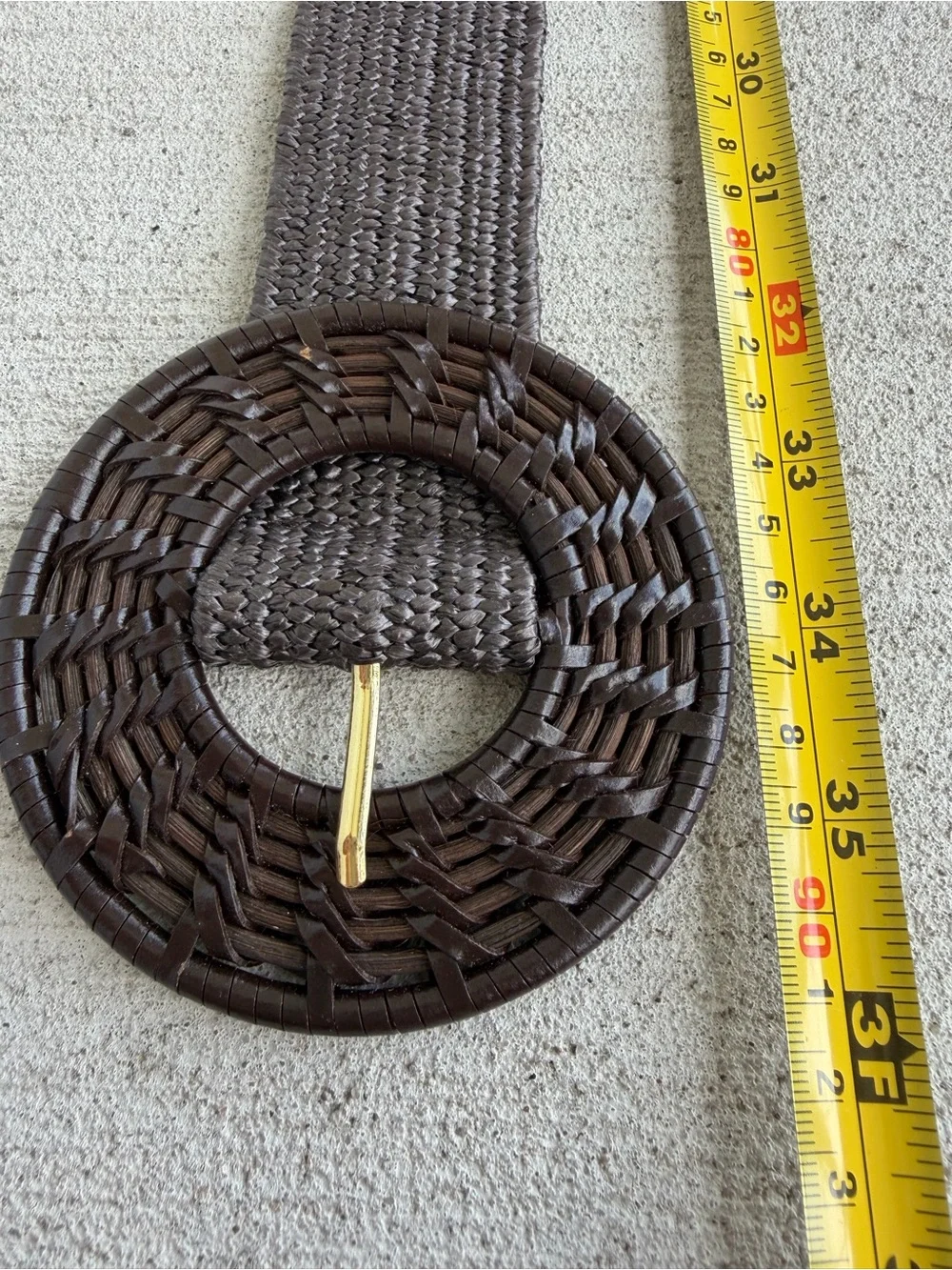 J. McLaughlin Woven Stretch Belt Brown Wide Elastic Belt Round Woven Buckle 36